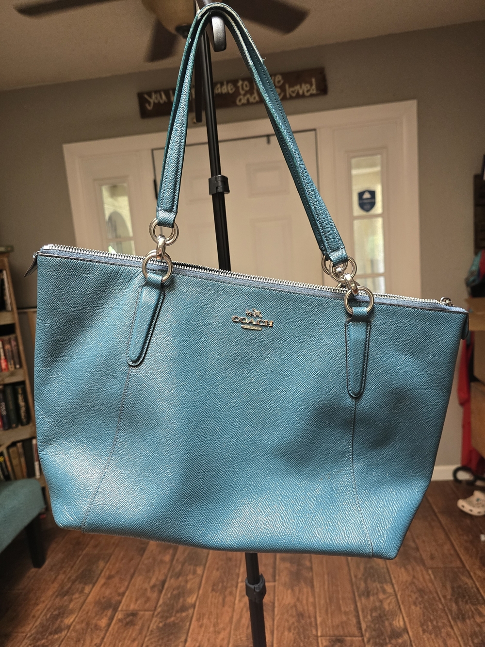 Coach Teal Glitter Ava Tote Bag